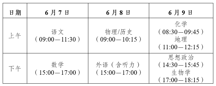 云南文山高考时间2025年具体时间及科目安排-无忧考