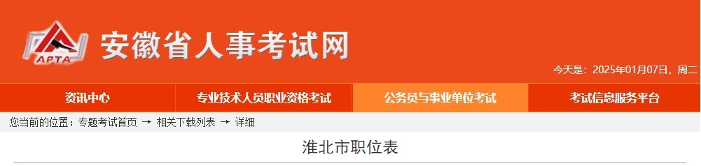 2025年安徽淮北市公务员考试职位表-无忧考