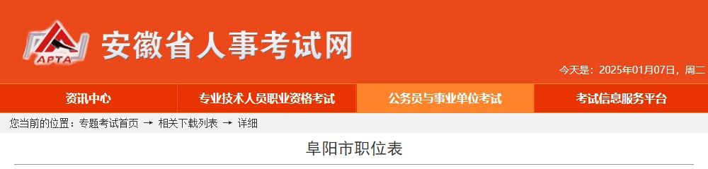 2025年安徽阜阳市公务员考试职位表-无忧考